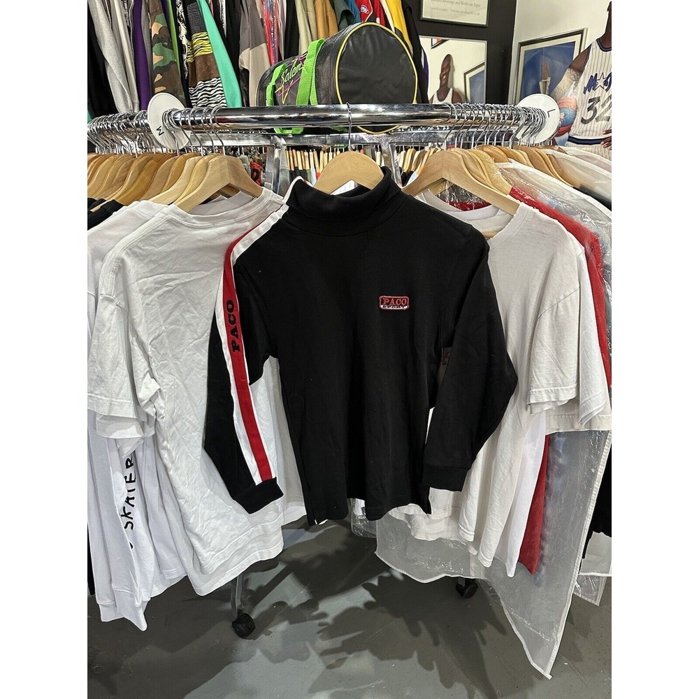Vintage 90s Paco Sport Black Long Sleeve Turtleneck Shirt Size Small NWT